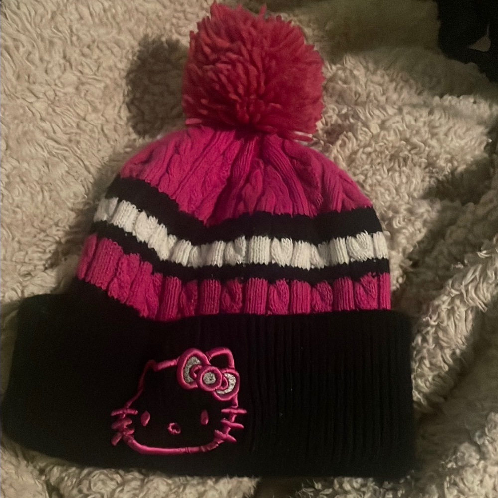 Hello Kitty Pink and Black Kids Beanie